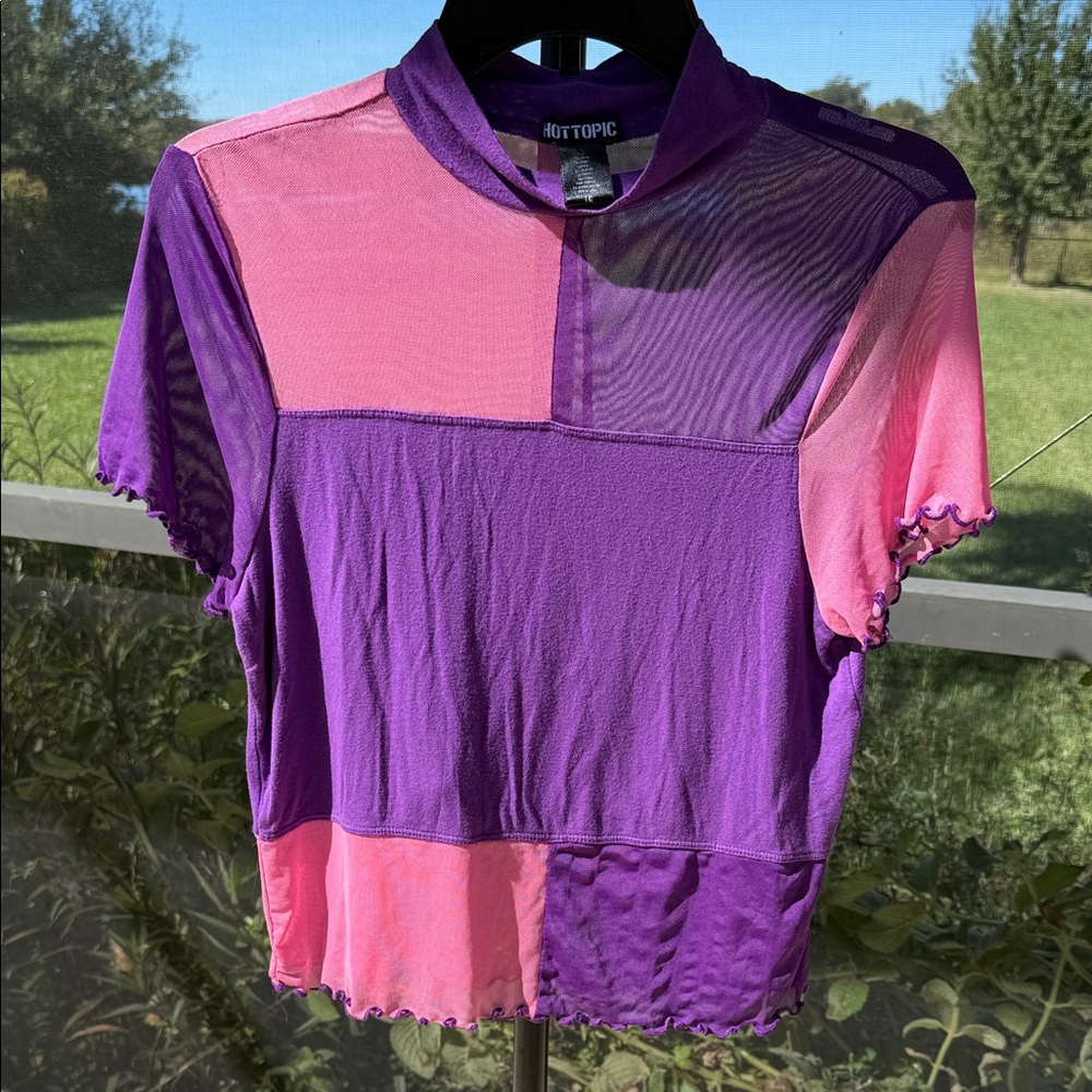 Hot Topic Colorblock Purple and Pink Crop Top